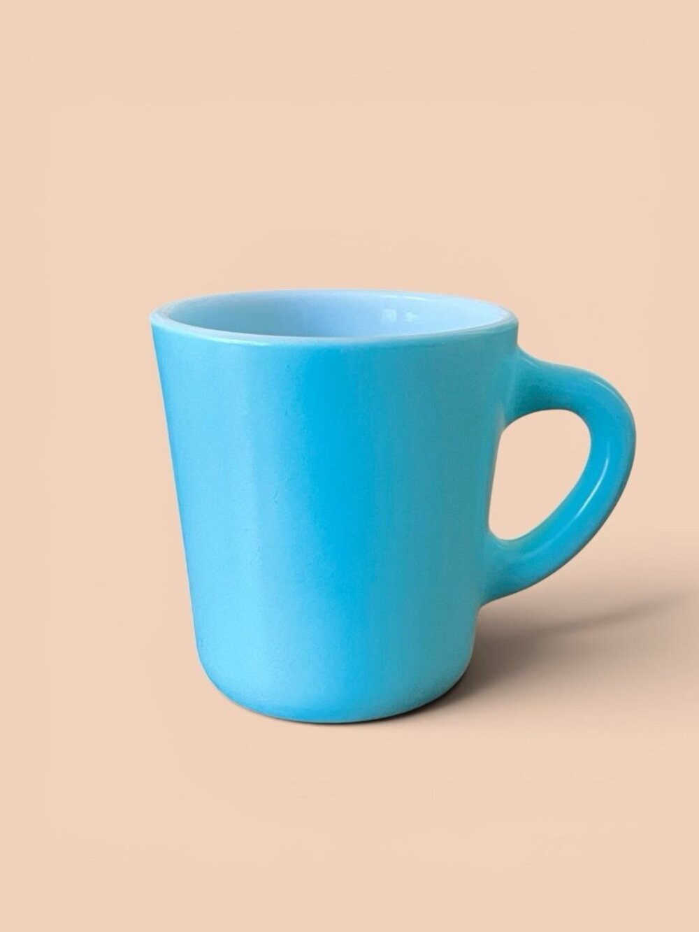 Vintage Hazel Atlas Milk Glass Mug Turquoise Blue Coffee Cup MId Century Atomic